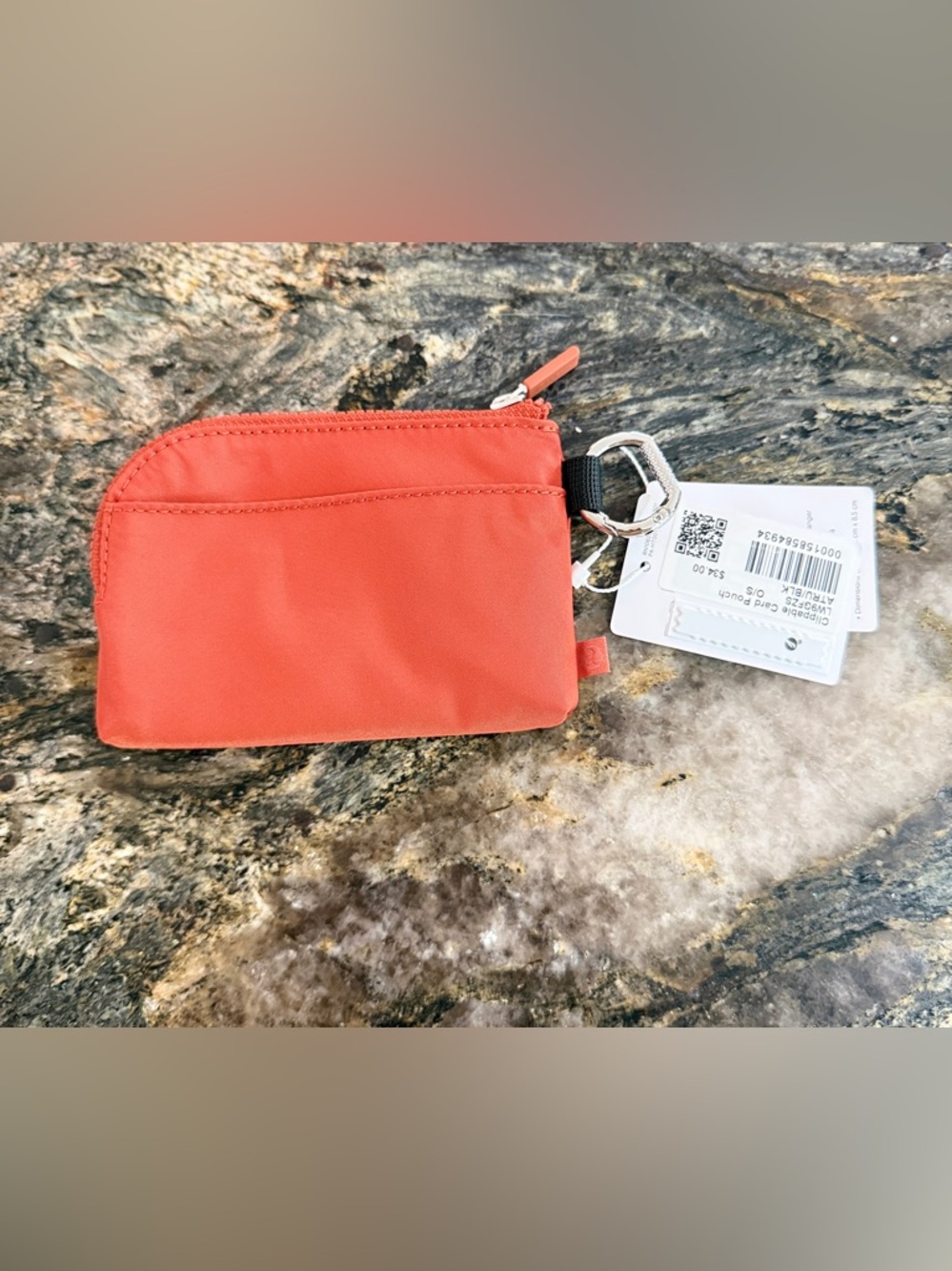 NWT Lululemon Clippable Card Pouch Orange Zip Wallet Keychain Clip Travel - Picture 5 of 15